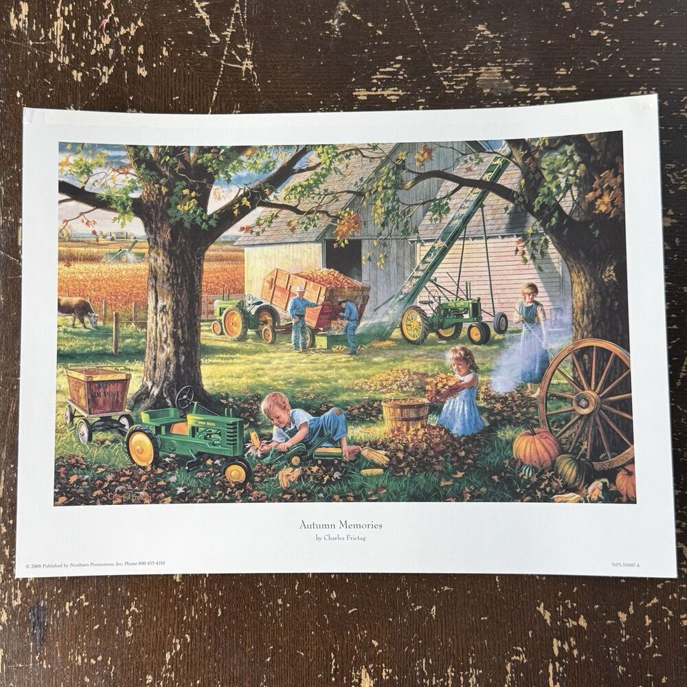Charles Freitag Art Print “Autumn Memories” 13x11 John Deere Family Farm Scene